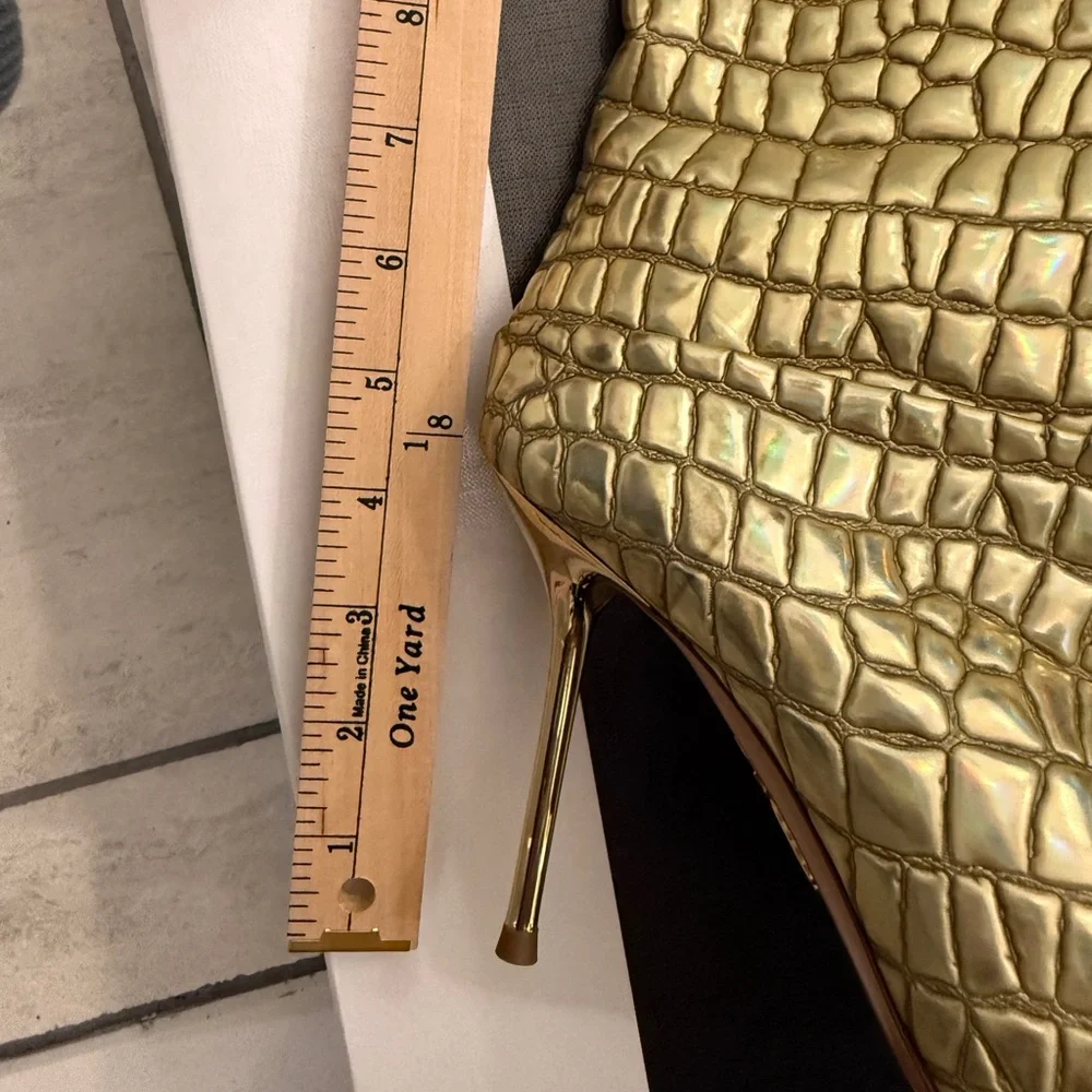 Aquazurra Boreal Metallic Gold Croc-Embossed Over-The-Knee Boots - size 37.5 EUC